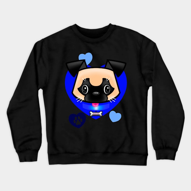 Pug Love Blue Crewneck Sweatshirt by MetroInk